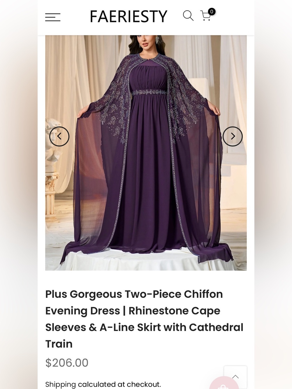 Plus Two-Piece Chiffon Evening Dress with Rhinestone Cape - Purple